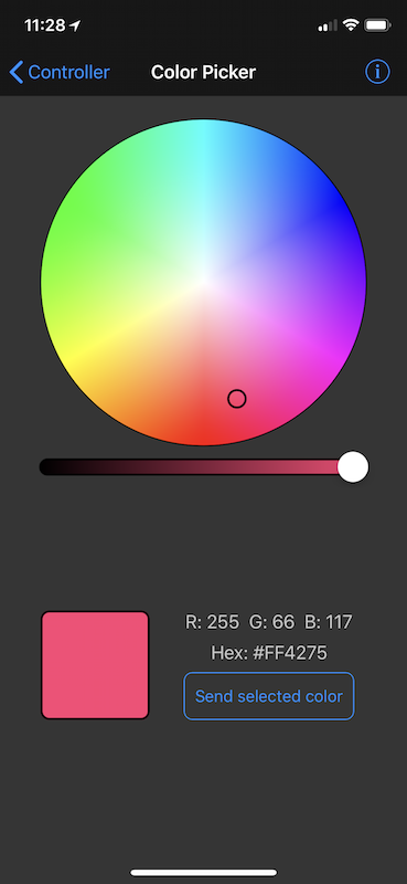 Color picker option, Adafruit Bluefruit LE connect App.