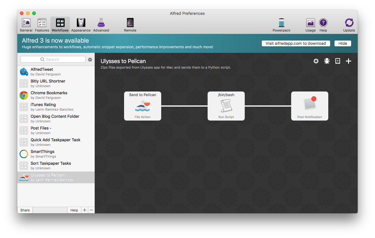 Alfred Workflow for automating the Ulysses export process.