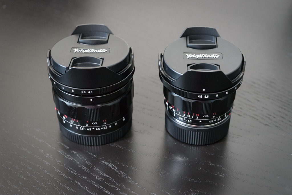 Voigtlander 15mm f/4.5 lenses. Left: Sony FE-Mount, Right: Leica M-Mount.