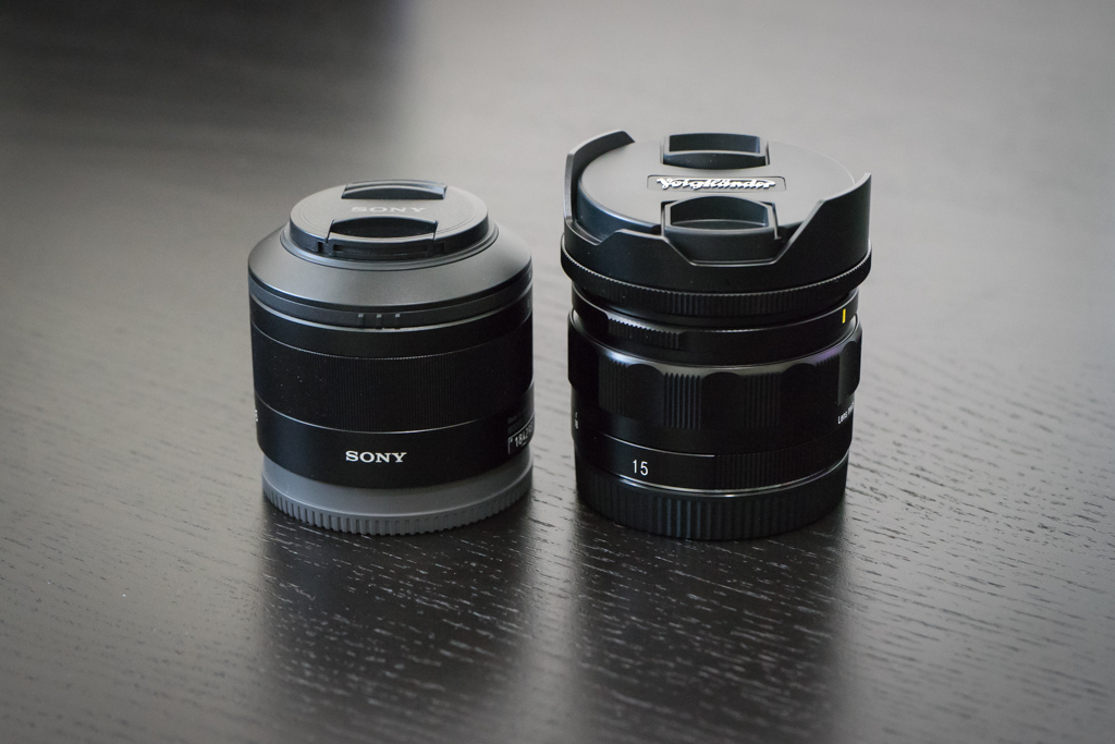Voigtlander 15mm f/2.8 and Sony/Zeiss 35mm f/2.8 Size Comparison