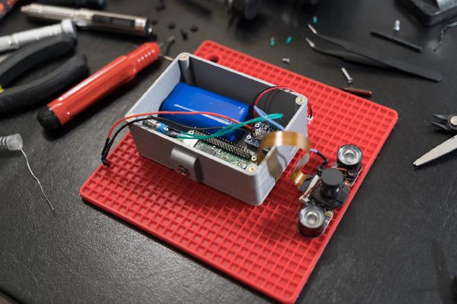 Another view with most components inside the case. On/Off switch not connected yet.