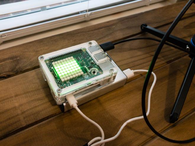 Sense HAT on Raspberry Pi showing finished time-lapse.