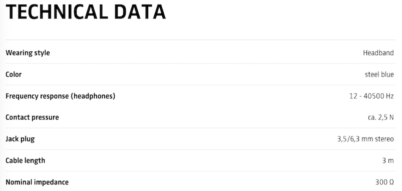 “Sennheiser HD 600 Technical Data”