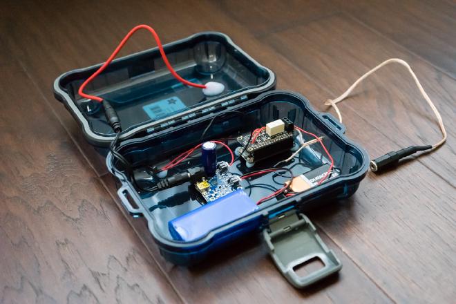 Assembled parts. Note the Feather Wing stacked on top of the Feather Huzzah.